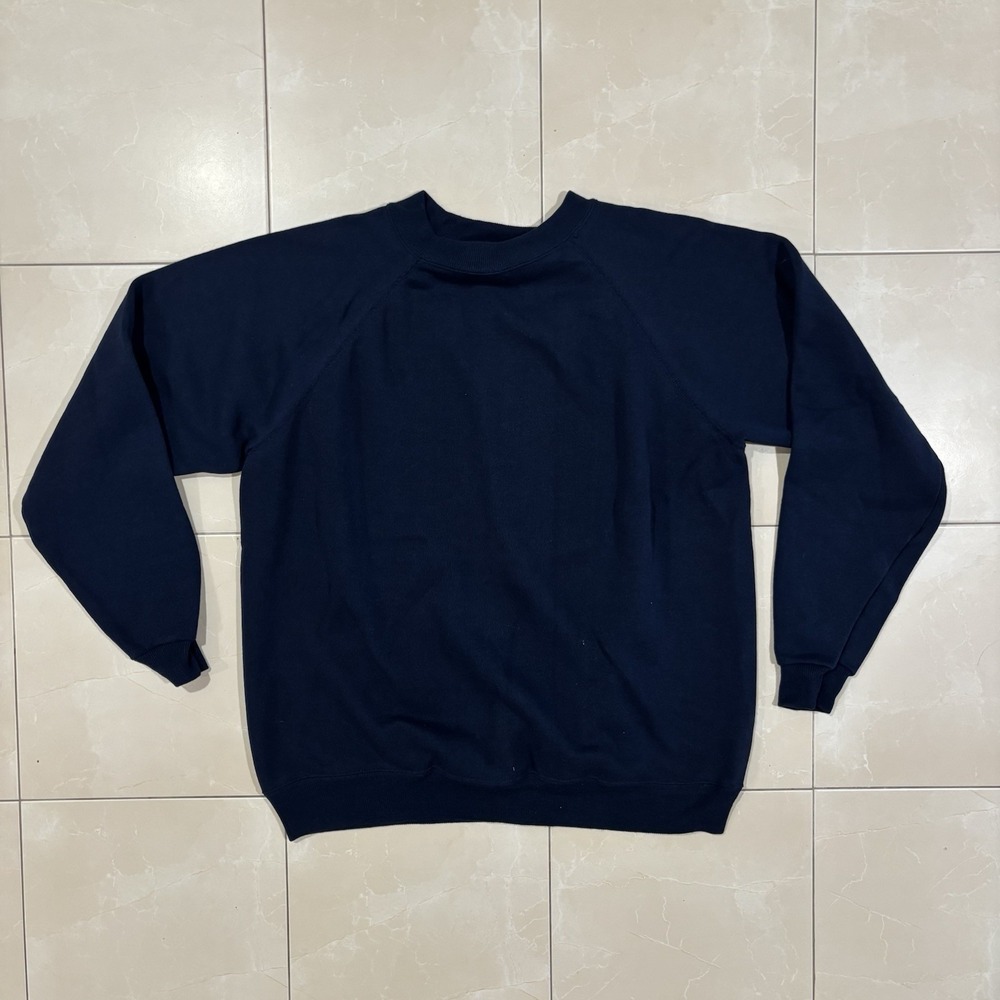Vintage Hanes Crewneck Sweatshirt Blank Sweater Navy Pullover Y2K 90s Skater Lrg
